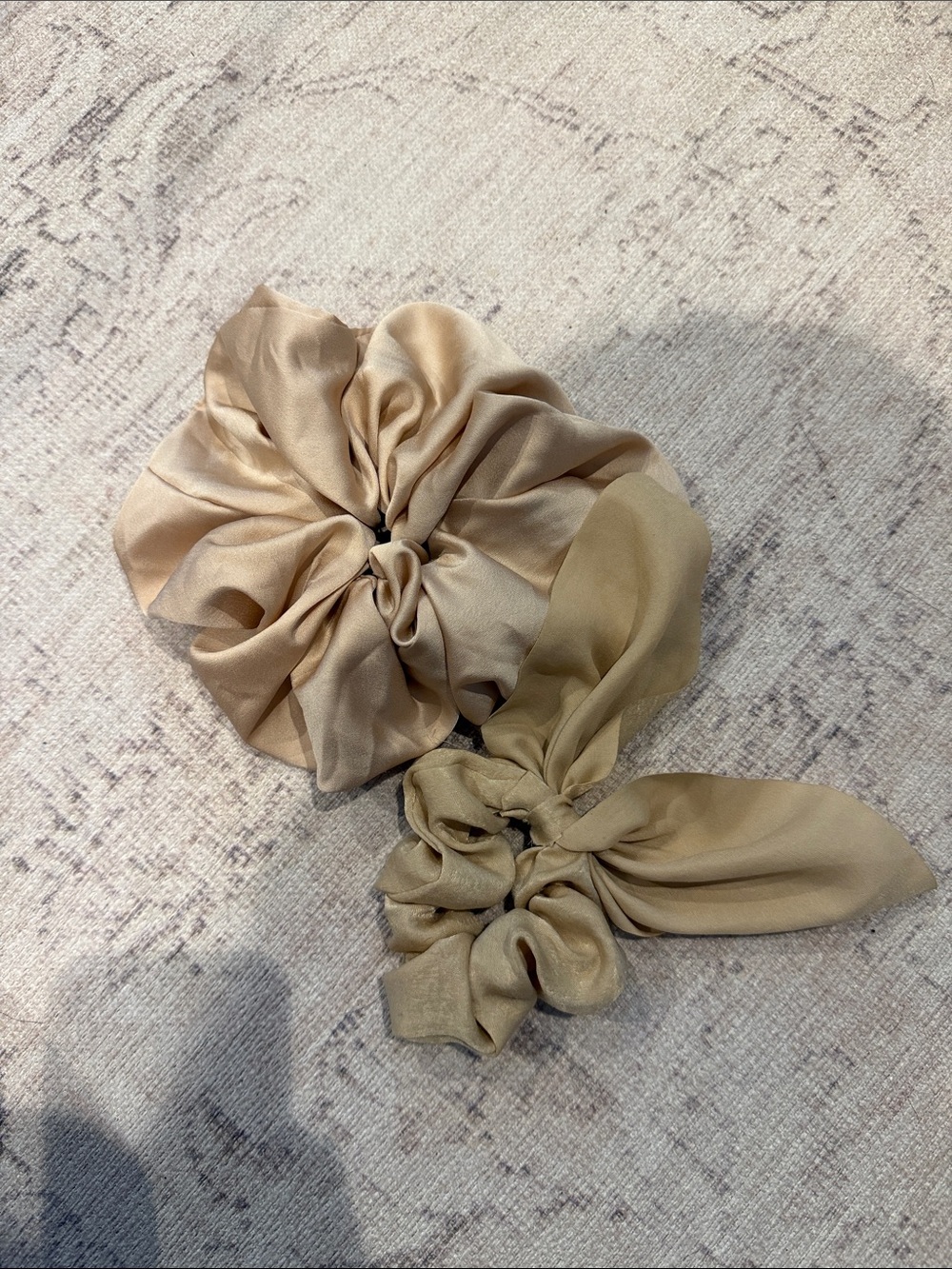 Free People Champagne Satin Scrunchie Duo with Bow
